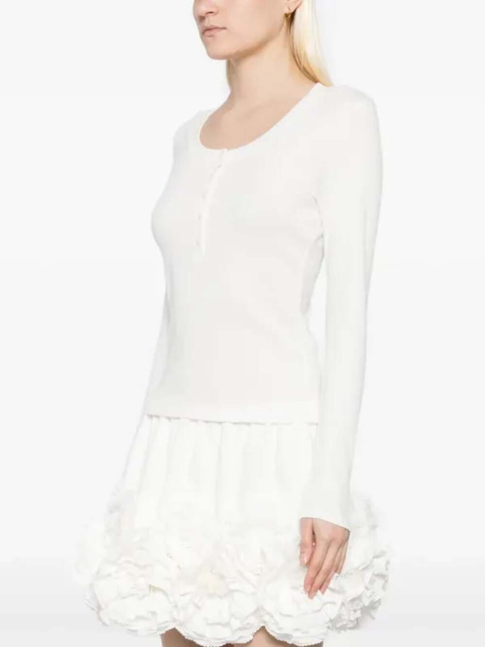 Reformation Women's Ribbed Long Sleeve Henley Top in White